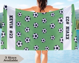 Personalized Soccer Beach Towel, Custom Soccer Team Gifts, Soccer Player Pool Towel With Name, Gift For Soccer Team, Soccer Towel Customized