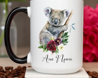 Personalized Floral Koala Coffee Mug: Koala Lover Gift