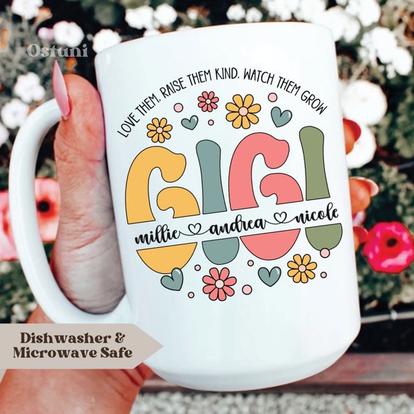 Personalized Gigi Mug, Gigi Mug, Gigi Mothers Day Gift For Grandma, Gigi Flower Mug, Gigi Coffee Mug, Gigi Mug With Grandkids Names