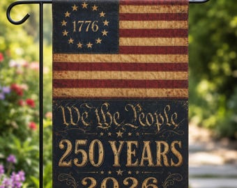 Bandera del 250 aniversario de EE. UU., Bandera de jardín "We The People", Decoración patriótica para porche de 1776, Bandera de los 250 años de Estados Unidos (OS-ANGF18)