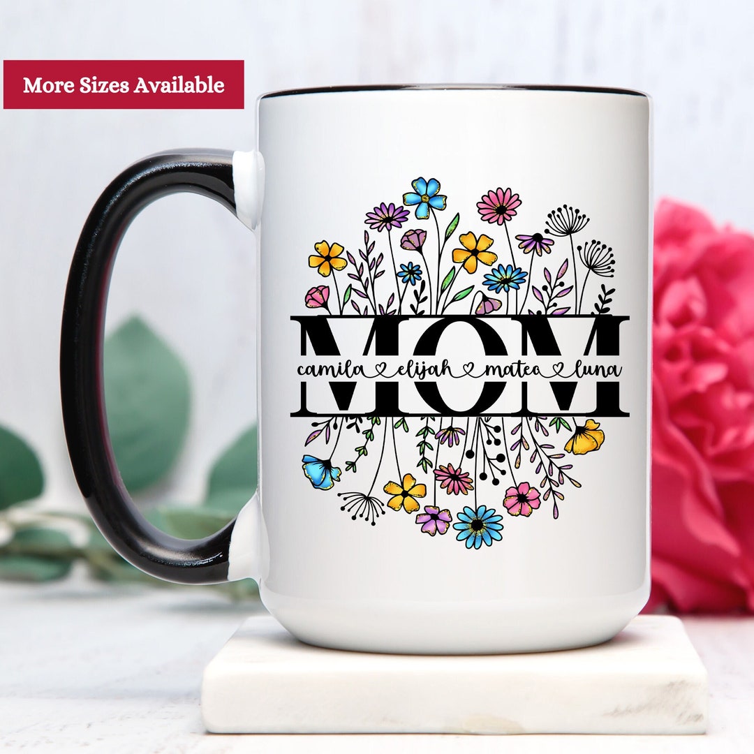 Mama Mug With Kids Names, Mama Wildflowers Mug Personalized, Mama Gifts ...