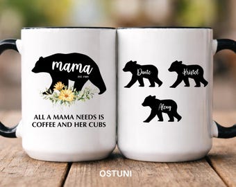Mama Bear Mug Personalized, Mama Bear With Cubs Coffee Mug, Mama Bear Cup, Mama Bear Gifts, Mama Bear Gift For Mother's Day