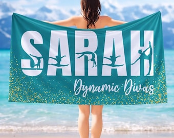 Personalized Gymnast Beach Towel, Custom Gymnastics Team Towel, Competition Gift for Gym Girl