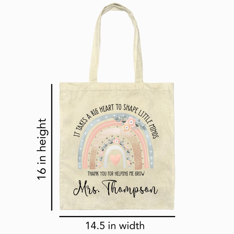 It Takes a Big Heart To Shape Little Minds Canvas Tote Bag, Teacher Tote Bag, Teacher Back To School Gift, Teacher Bag Gift, Teacher Tote image 3