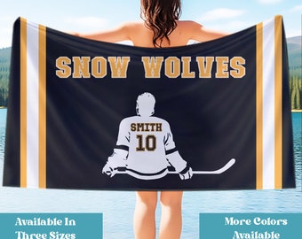 Personalized Hockey Team Beach Towel: Soft Microfiber, Custom Name