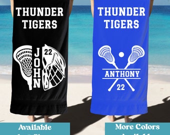 Personalized Lacrosse Beach Towel, Lacrosse Gifts, Lacrosse Team Gift, Custom Lacrosse Team Beach Towel, Lacrosse Player Towel Gift