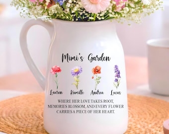 Birthday Gift For Mimi, Vase Gift for Mimi, Personalized Birth Flower Vase (OS-ANFV06C)