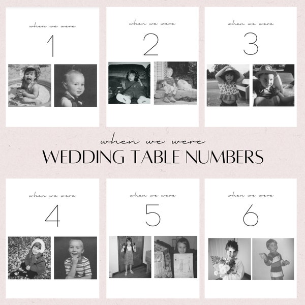 When We Were - Minimalist Wedding Table Number Template, Childhood Pictures, Modern - Instant Download, Digital, Editable Canva Template