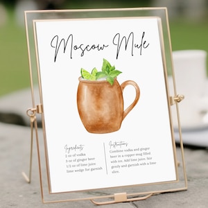 Moskou Muilezel Receptkaart - Instant Digitale Download, PDF & PNG Foto, Decoratief Drankbord, Moskou Muilezel Poster, Hoe maak je een Moskou Muilezel