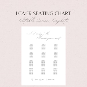 Lover Inspired Minimalist Wedding Guest Seating Chart Template - Instant Download, Digital, Editable Canva Template - 2 sizes available