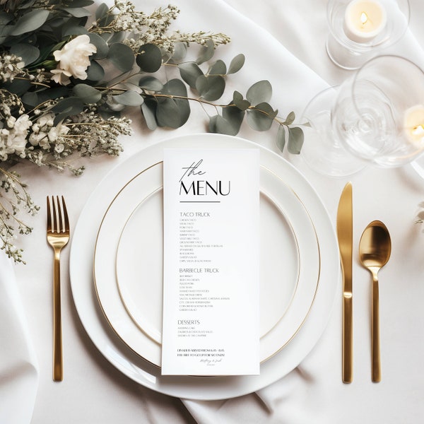 Minimalist Wedding Menu Template, Food Truck Menu, Modern Wedding - Instant Download, Digital, Editable Canva Template