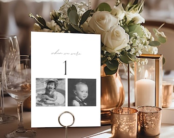 When We Were - Minimalist Wedding Table Number Template, Childhood Pictures, Modern - Instant Download, Digital, Editable Canva Template