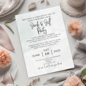 Jack and Jill Blue Invitation Template, Stag and Doe Card, Coed Bridal Shower Invite - Instant Download, Digital, Editable Canva Template