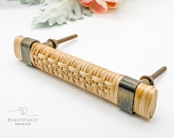 Rattan drawer handle, Rattan cabinet handle, Coastal drawer pulls and knobs, Rattan drawer pulls, 96mm  drawer handles