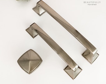 Brushed Chrome Kitchen Handle, Brushed Chrome Knob, Brushed Nickel Cabinet Pull, Square Brushed Nickel kitchen drawer knob