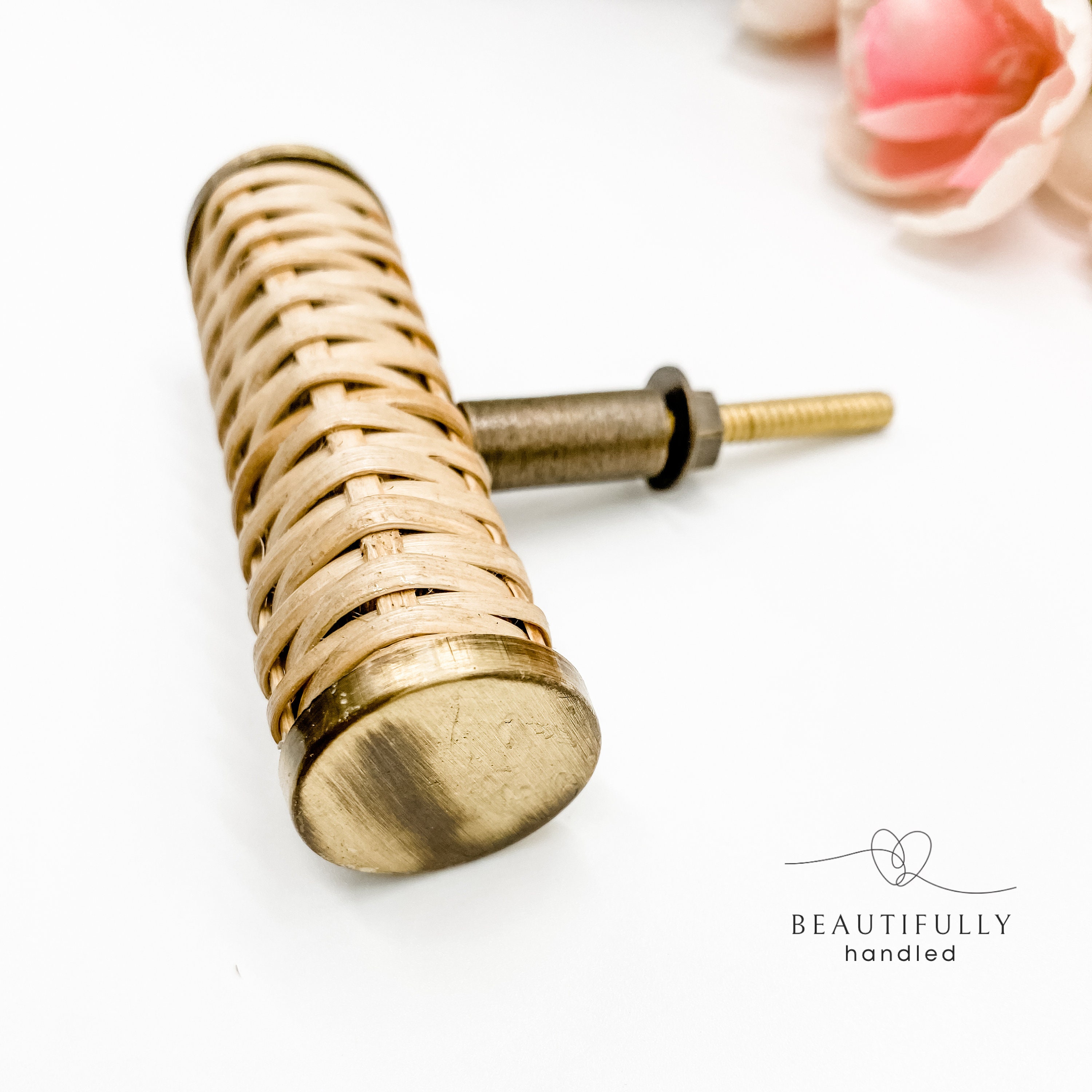 Rattan Knob Tbar Woven Handles Aged Brass Rattan Etsy Canada