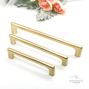 Brushed gold modern cabinet handles, Gold kitchen drawer handle, Brushed brass cabinet pull, 96mm, 128mm gold handle
