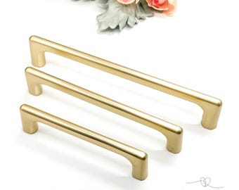 Brushed brass modern cabinet handles, Brushed gold cabinet pull, 96mm, 128mm 160mm handle