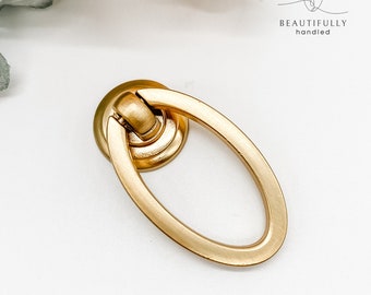 Brushed gold oval Drawer pull, gold Cabinet handle, oblong pull drawer knob, cabinet handle for dresser, wardrobe handles gold
