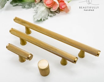 Solid Brass Drawer Pulls, Knurled Brass Kitchen Cupboard Handles, Drawer knob, t-bar, 96mm, 128mm