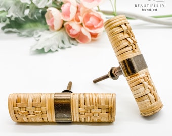 Rattan handles, rattan drawer pulls, rattan cabinet knobs, boho drawer knobs, coastal cabinet knobs, rattan pulls, rattan handles drawer
