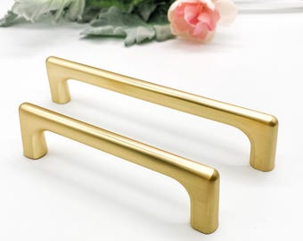 Brushed gold modern cabinet handles, Gold kitchen drawer handle, Brushed brass cabinet pull, 96mm, 128mm gold handle