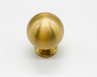 Solid Brushed Brass Round Cabinet Knob, 25mm
