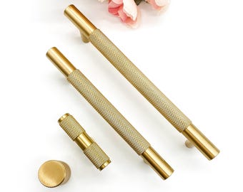 Brass knurled drawer handle, Solid brass handle, Kitchen handles brass, Knurled brass drawer knobs, 96mm drawer handle, 128mm handle