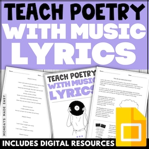 Teaching Poetry Analysis Through Song Lyrics - Introduction to Poetry Lesson with Worksheets and Personal Poetry Analysis Anchor Chart