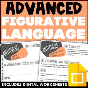 Figurative Language Posters - English Language Arts Classroom Decor - Literary Device Vocabulary Worksheets - Advanced - Grades 9-12