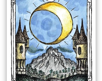 The Moon Tarot Card Sticker - Hand Drawn Vinyl Sticker