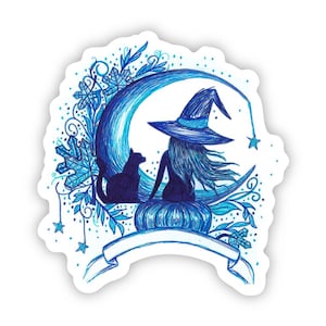 witchy sticker - witch hat & cat - witch magic