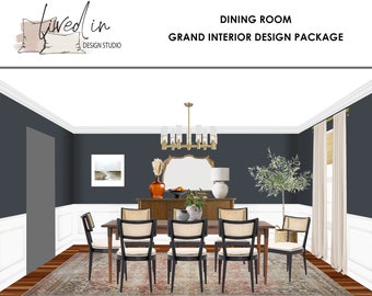 Interior design della sala da pranzo / Grand Package: design online personalizzato, pianificazione dello spazio, arredamento