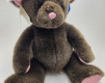 ¡Oso de peluche vintage Applause, raro, marrón y rosa! Pies rosas, manos rosas, orejas rosas (30 cm)