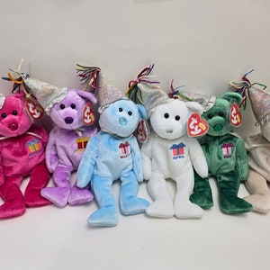 Ty Beanie Baby Feliz Aniversário Bears - Mês de Aniversário Bear Beanie Babies (6 polegadas) Gorros Vintage