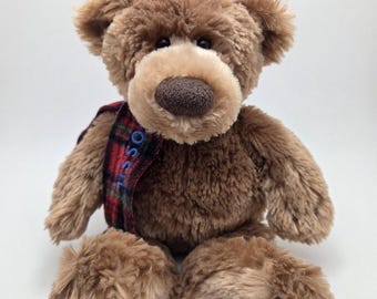 Cachecol xadrez vermelho de pelúcia de urso de pelúcia Gund Fossil (28 cm)