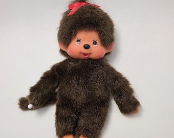 Sekiguchi Monchhichi donkerbruin pluche aapjespop voor meisjes, zeldzaam! (6 inch)