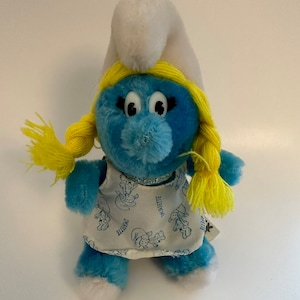 Vintage Peyo Smurfette Bean Bag Plush with Tush Tag Handmade in Korea 1981 (8 inch)