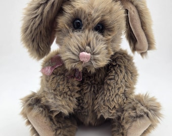 Gund Nutmeg Bunny Rabbit Brown Gray Tan with Blue Eyes Pink Nose and Bow (10 inch)