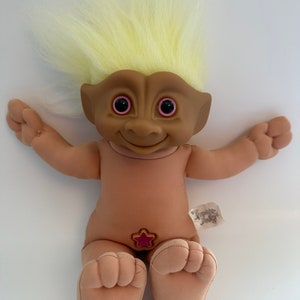 Cute Russ 90s Naked Vintage Troll with Yellow Hair, Good Used Condition, Vintage Collectible ~ 12 inch