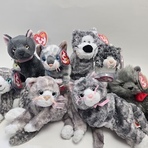 Ty Beanie Baby Gray Cats - Cat Beanie Babies (5 inch) Vintage Beanies