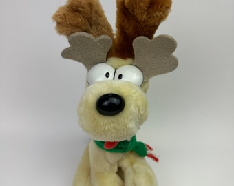 Vintage Garfield and Friends Odie Plush with Antlers and Scarf, 1981! (8 inch)