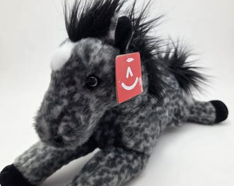 Cavalo de pelúcia Aurora, pônei preto com pintas, bichinho de pelúcia macio (28 cm)