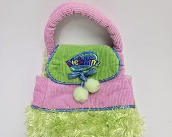 Vintage Webkinz-draagtas paars, groen en roze, Ganz pluche portemonnee (8 inch)