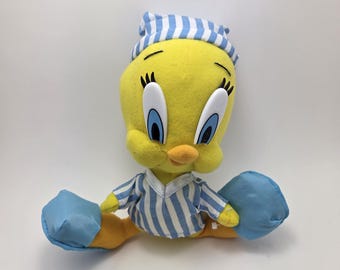 Vintage Tweety Bird Stuffed Animal Nightcap Pajamas Slippers, Vintage Plush (10 inch)