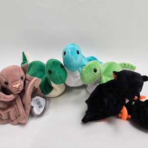 Ty Beanie Baby Monstruos del Lago Ness y Murciélagos - Ty Beanie Babies (15 cm) Gorros Vintage