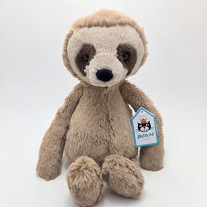 Vintage Jellycat Medium Bashful Sloth Plush Rare Collectible Mint Tags Retired (10 inch)