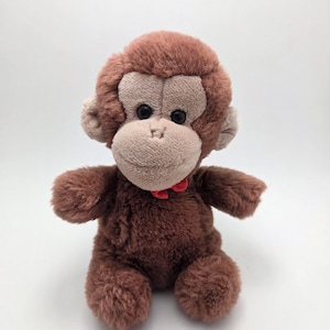 Gund 1986 Monkey Plush with Red Bow Tie, Vintage Collectible! (small 5 inch)