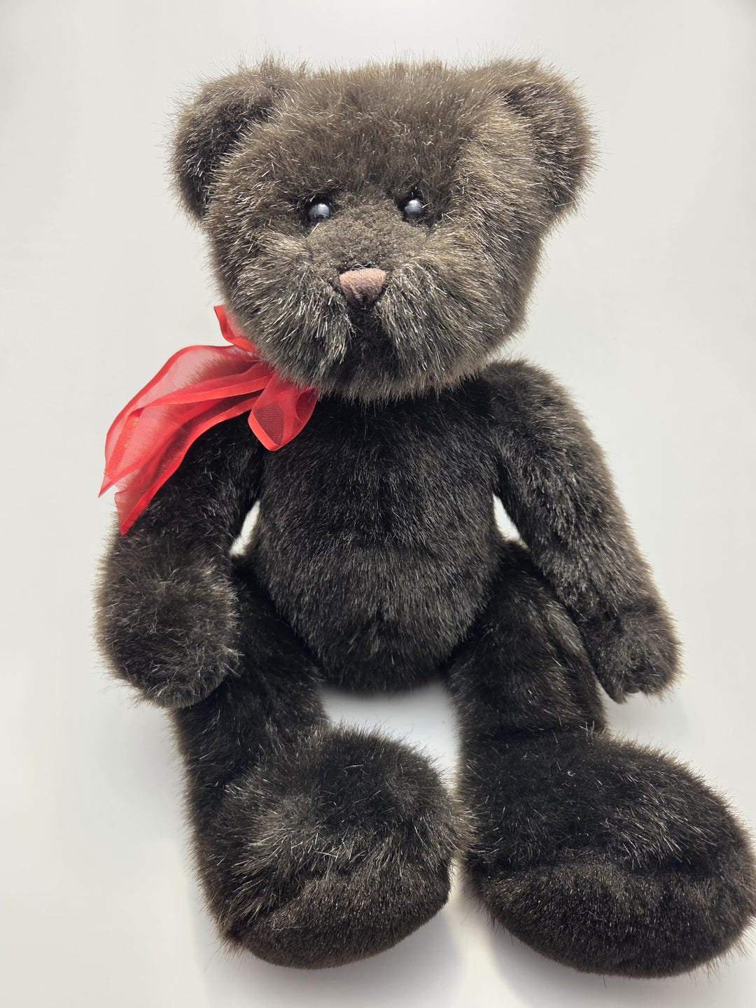 Gund Dark Brown Teddy Bear! Vintage Bear Plush (14 Inch) Red Bow - Etsy