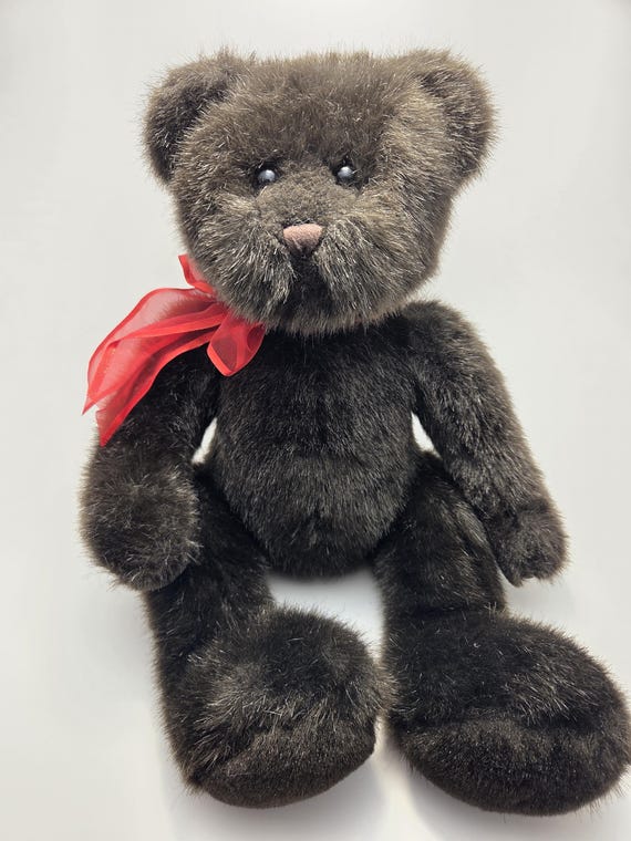 Gund Dark Brown Teddy Bear! Vintage Bear Plush (14 Inch) Red Bow